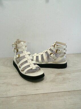 J.Crew Leather Mallorca Strappy Platform Gladiator White Casual Sandals Size 8.5